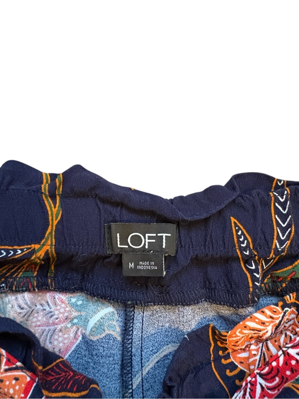 LOFT Capri Fluid Pants Tropical Print Pull-On Flowy Navy Size M - Picture 5 of 6